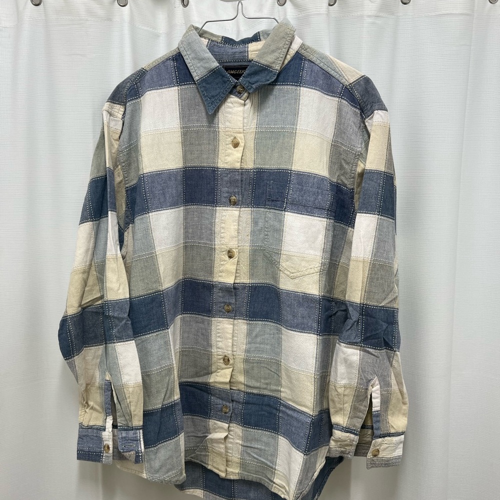 Men's Blue and Cream Plaid Shirt